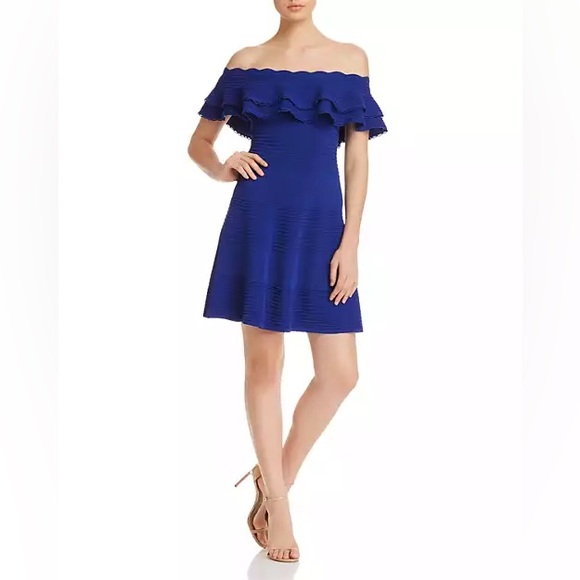 Eliza J Off-the-shoulder Blue Ruffle Dress - Picture 1 of 4